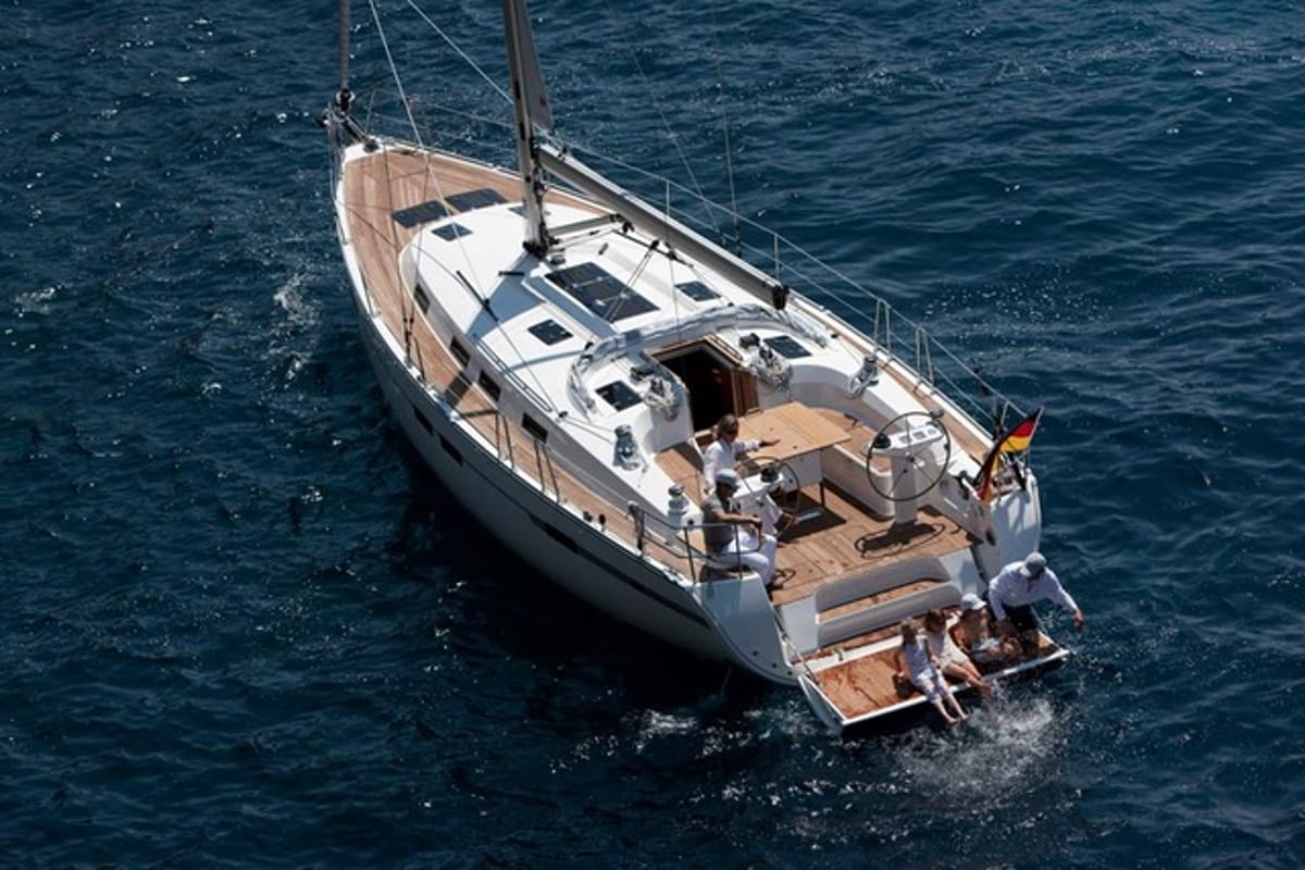 Exterior view of Shoogle, a Bavaria Cruiser 45 sailboat at Fethiye, Turkey