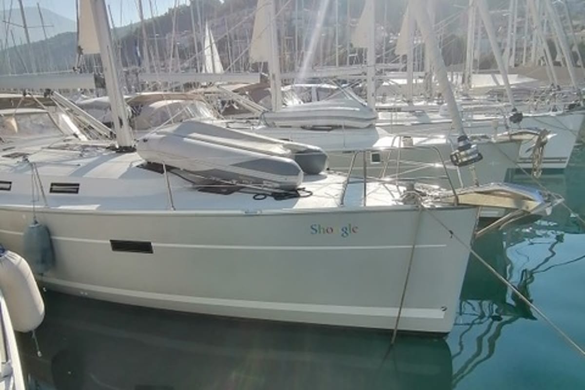 Exterior view of Shoogle, a Bavaria Cruiser 45 sailboat at Fethiye, Turkey