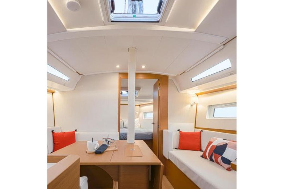 Salon of Orion, a Jeanneau Sun Odyssey 380 sailboat at Municipal Unit of Rhodes, Greece