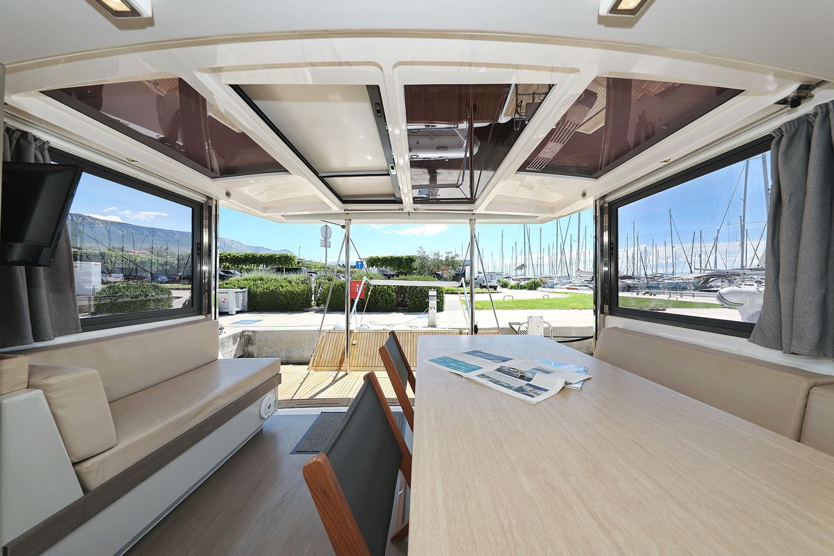 Salon of Summer Loft, a Bali 4.3 catamaran at Grad Biograd na Moru, Croatia