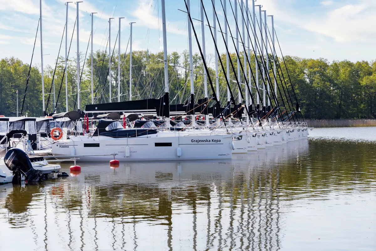Exterior view of Zatoka Kaczerajno, a Northman Maxus 34 sailboat at Sztynort, Poland