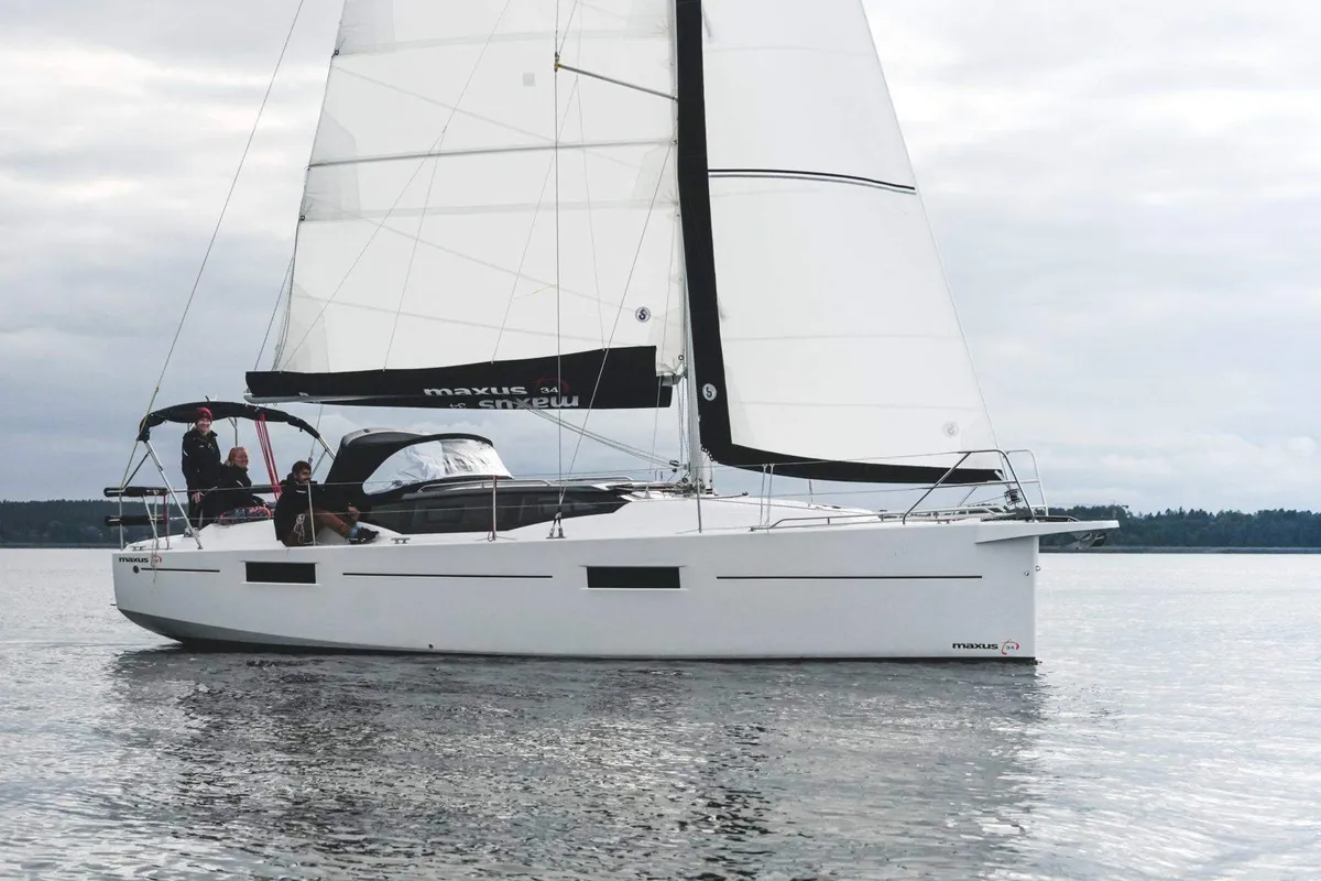 Exterior view of Zatoka Kaczerajno, a Northman Maxus 34 sailboat at Sztynort, Poland