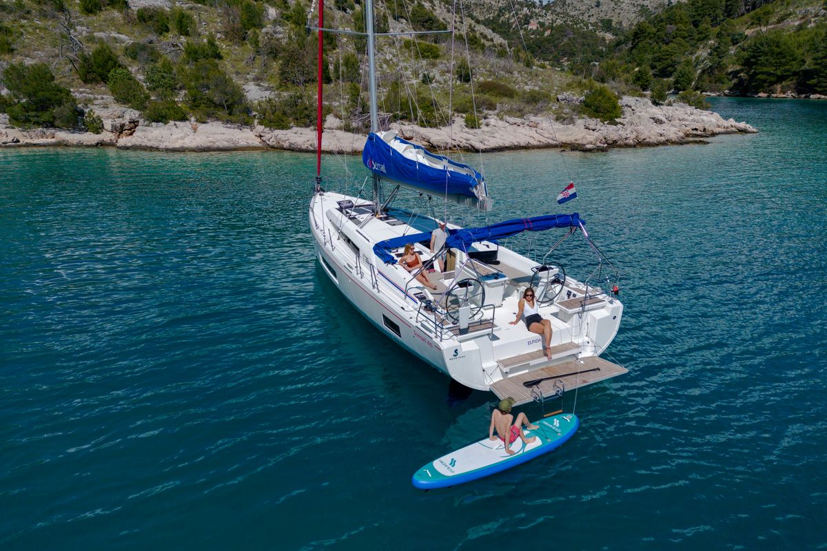 Exterior view of Oceanis 461/3/3 Premium, a Beneteau Oceanis 461 sailboat at Piraeus, Greece
