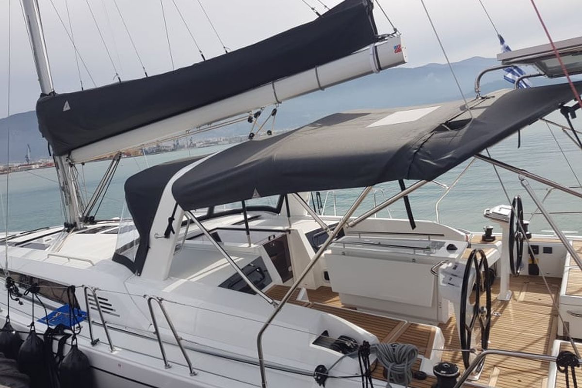 Exterior view of Anemos, a Beneteau Oceanis 46.1 sailboat at Volos Municipality, Greece