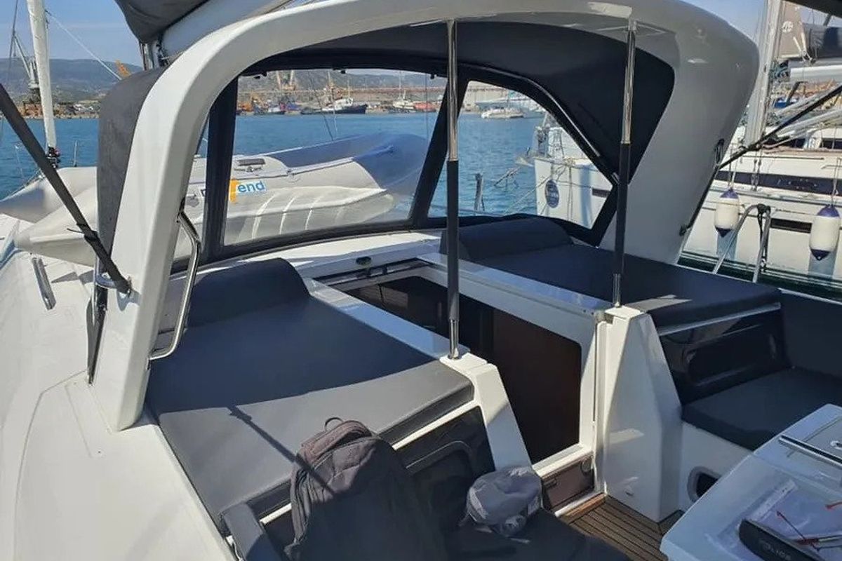 Deck of Anemos, a Beneteau Oceanis 46.1 sailboat at Volos Municipality, Greece