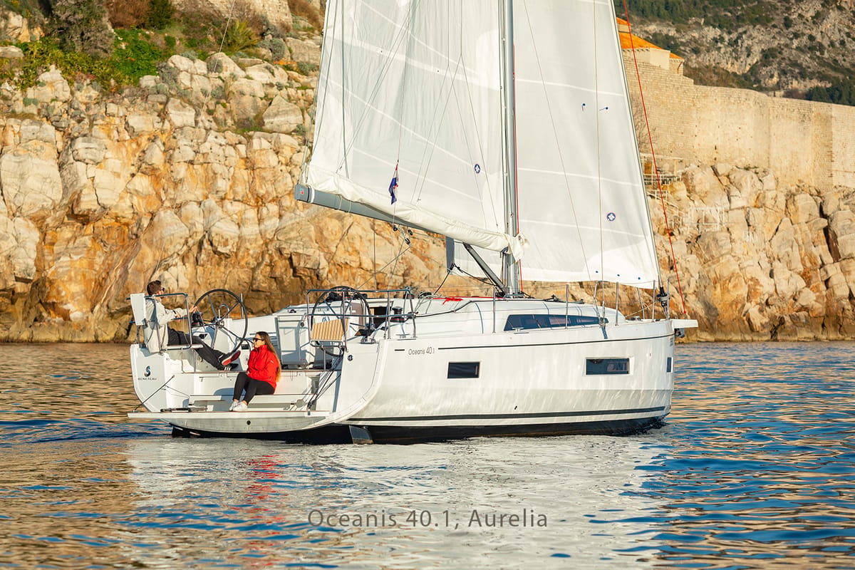 Deck of Aurelia, a Beneteau Oceanis 40.1 sailboat at Dubrovnik, Croatia