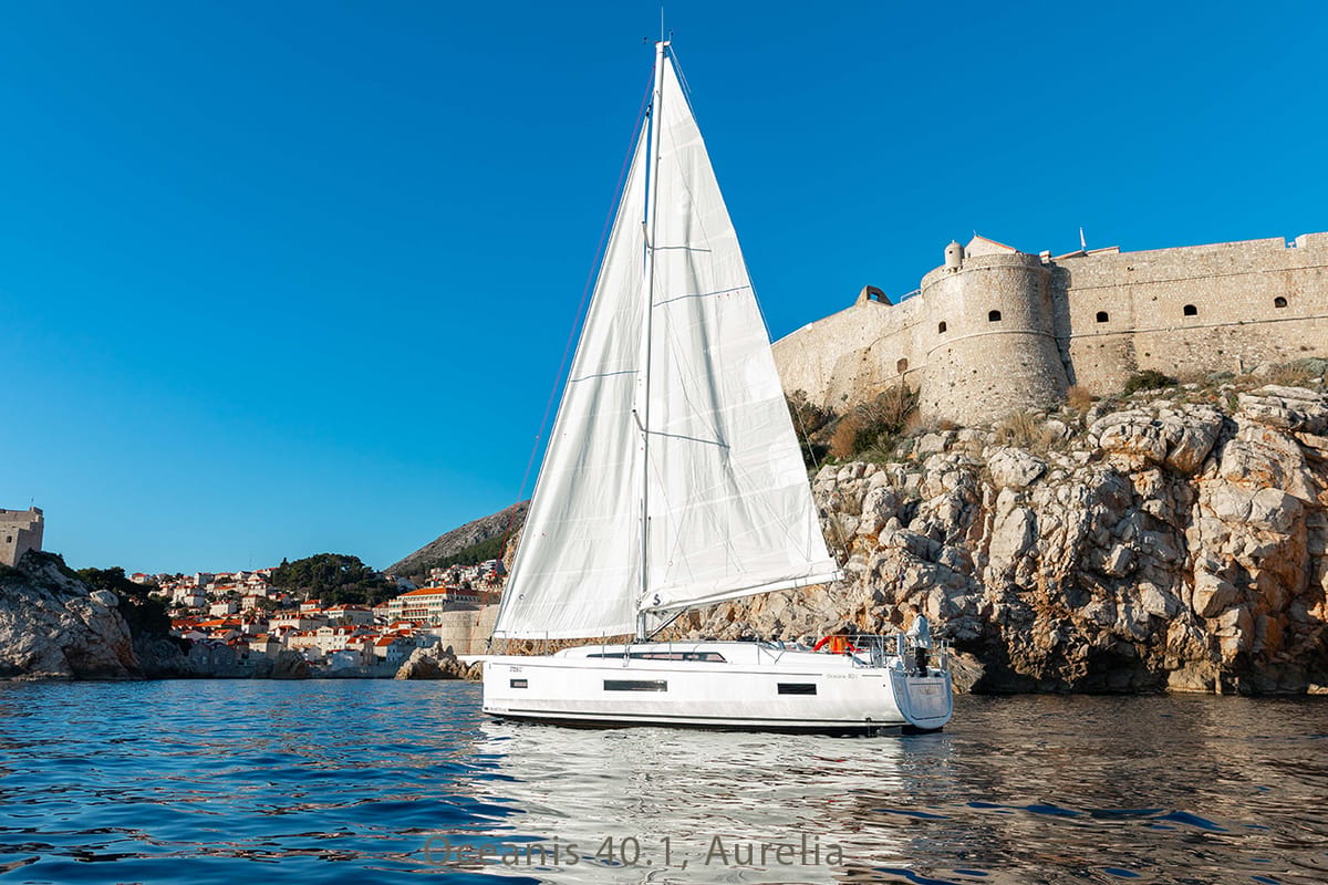 Exterior view of Aurelia, a Beneteau Oceanis 40.1 sailboat at Dubrovnik, Croatia