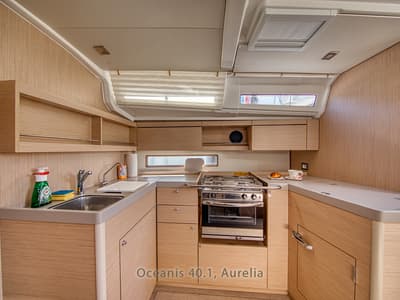 Galley of Aurelia, a Beneteau Oceanis 40.1 sailboat at Dubrovnik, Croatia