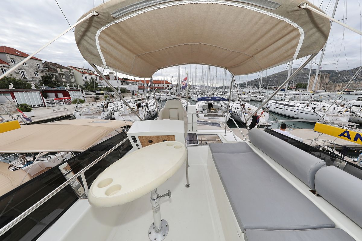 Deck of Running Gag I, a Cobra Yachts Futura 40 Grand Horizon yacht at Grad Biograd na Moru, Croatia
