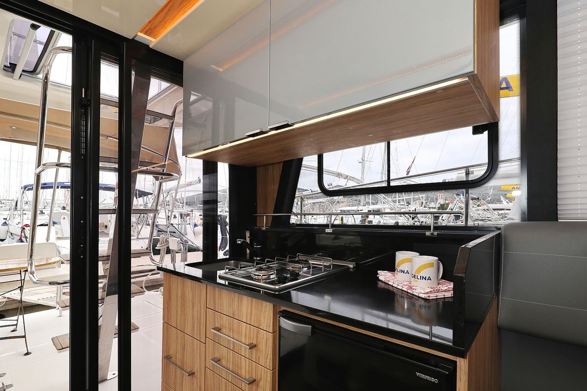 Galley of Running Gag I, a Cobra Yachts Futura 40 Grand Horizon yacht at Grad Biograd na Moru, Croatia
