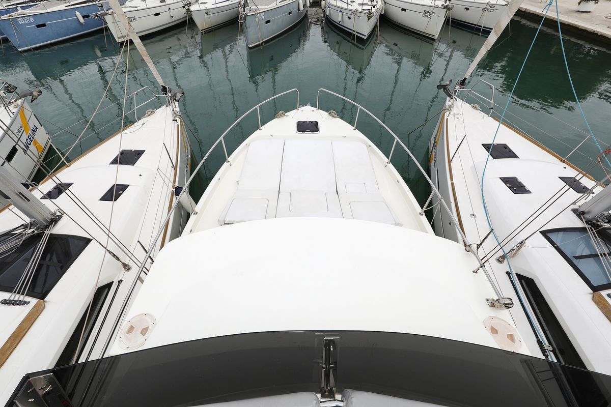 Exterior view of Running Gag I, a Cobra Yachts Futura 40 Grand Horizon yacht at Grad Biograd na Moru, Croatia