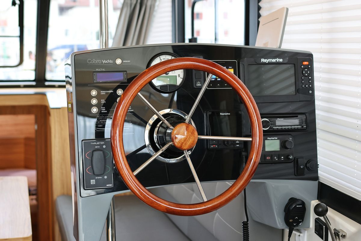 Cockpit of Running Gag I, a Cobra Yachts Futura 40 Grand Horizon yacht at Grad Biograd na Moru, Croatia