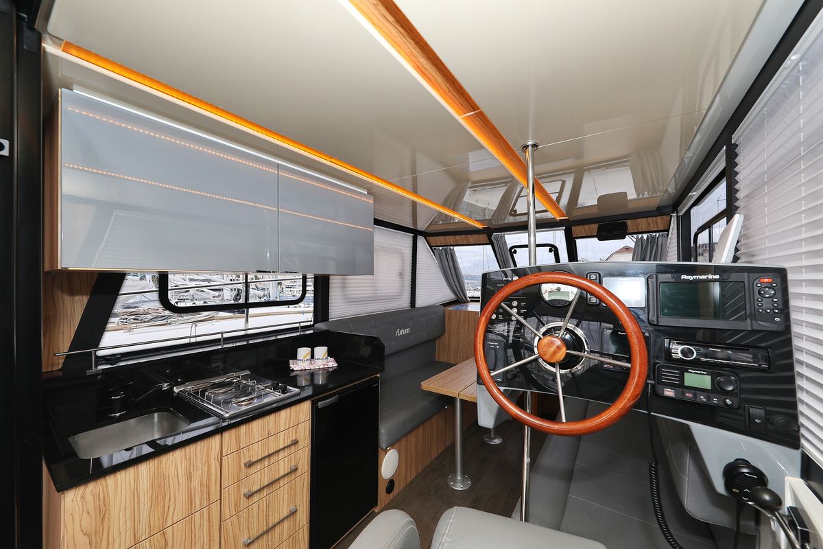 Cockpit of Running Gag I, a Cobra Yachts Futura 40 Grand Horizon yacht at Grad Biograd na Moru, Croatia