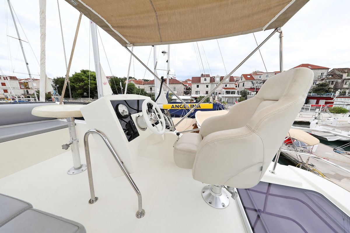 Cockpit of Running Gag I, a Cobra Yachts Futura 40 Grand Horizon yacht at Grad Biograd na Moru, Croatia