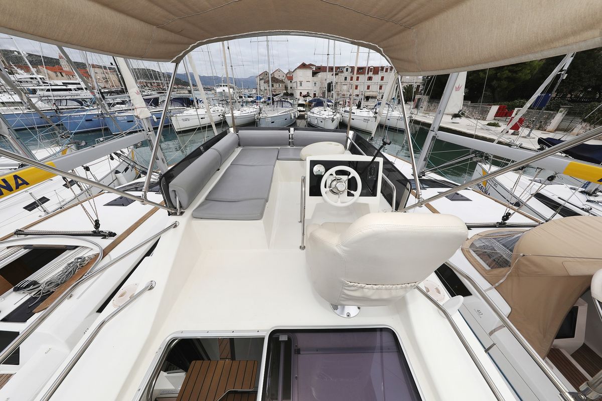 Cockpit of Running Gag I, a Cobra Yachts Futura 40 Grand Horizon yacht at Grad Biograd na Moru, Croatia