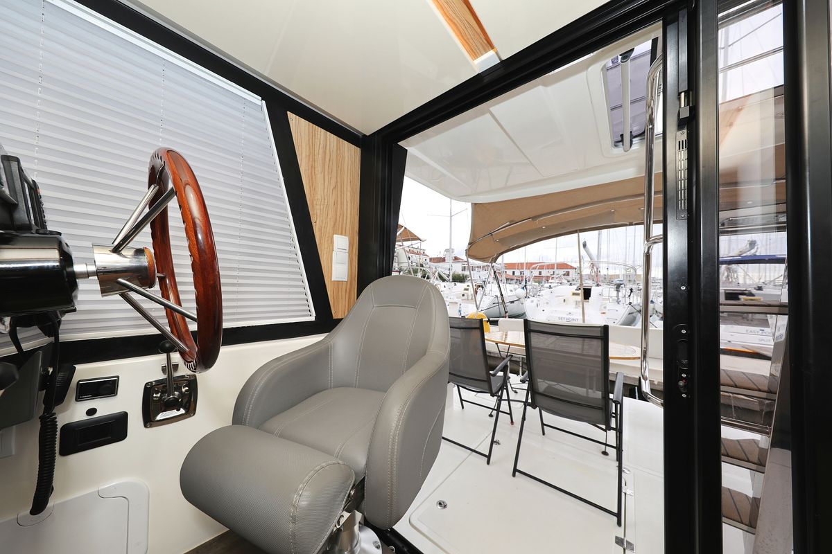 Cockpit of Running Gag I, a Cobra Yachts Futura 40 Grand Horizon yacht at Grad Biograd na Moru, Croatia