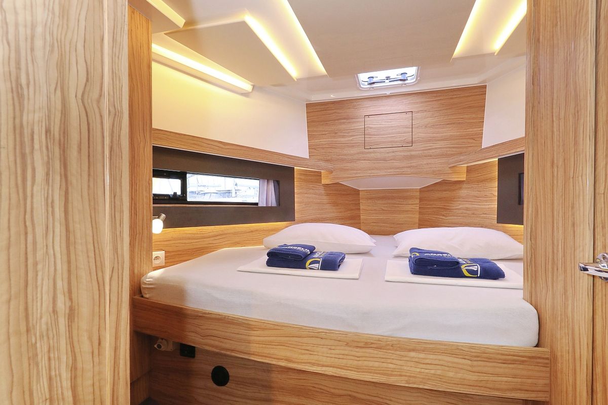 Cabin on Running Gag I, a Cobra Yachts Futura 40 Grand Horizon yacht at Grad Biograd na Moru, Croatia