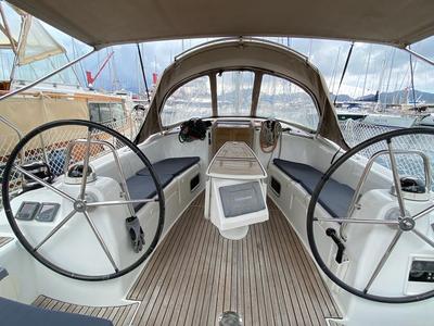 Cockpit of Rhapsody, a Beneteau Oceanis 43 sailboat at Marmaris, Turkey