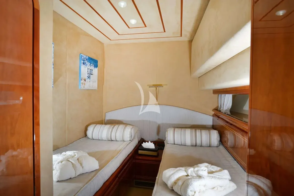 Cabin on Kentavros II, a Ferretti 80 yacht at Gouvia, Greece