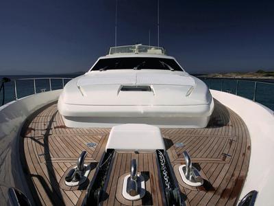 Deck of Kentavros II, a Ferretti 80 yacht at Gouvia, Greece
