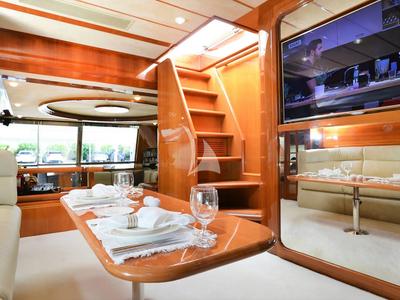 Salon of Kentavros II, a Ferretti 80 yacht at Gouvia, Greece