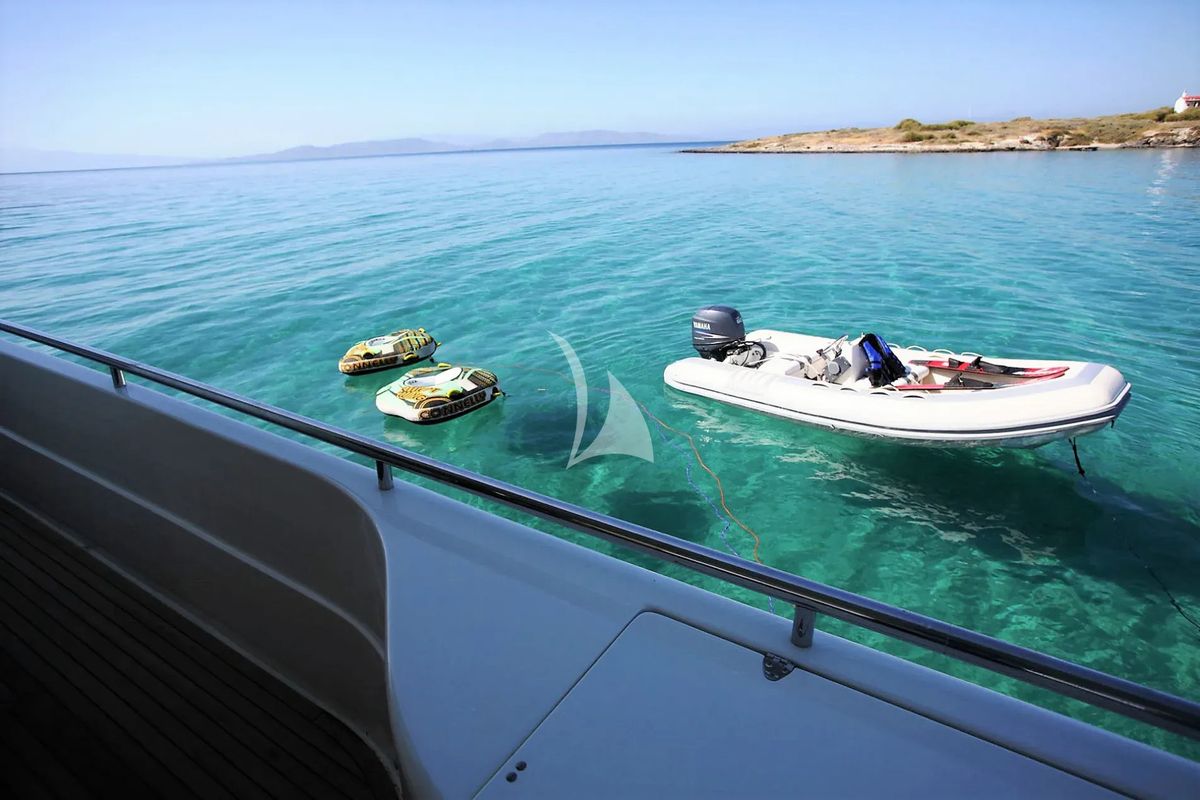 Deck of Kentavros II, a Ferretti 80 yacht at Gouvia, Greece