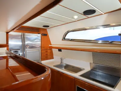 Galley of Kentavros II, a Ferretti 80 yacht at Gouvia, Greece
