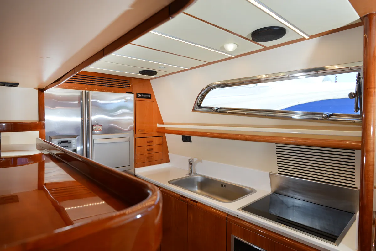 Galley of Kentavros II, a Ferretti 80 yacht at Gouvia, Greece
