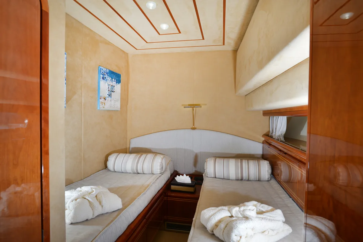 Cabin on Kentavros II, a Ferretti 80 yacht at Gouvia, Greece