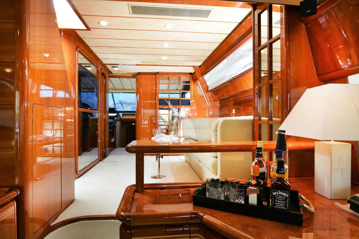 Salon of Kentavros II, a Ferretti 80 yacht at Gouvia, Greece