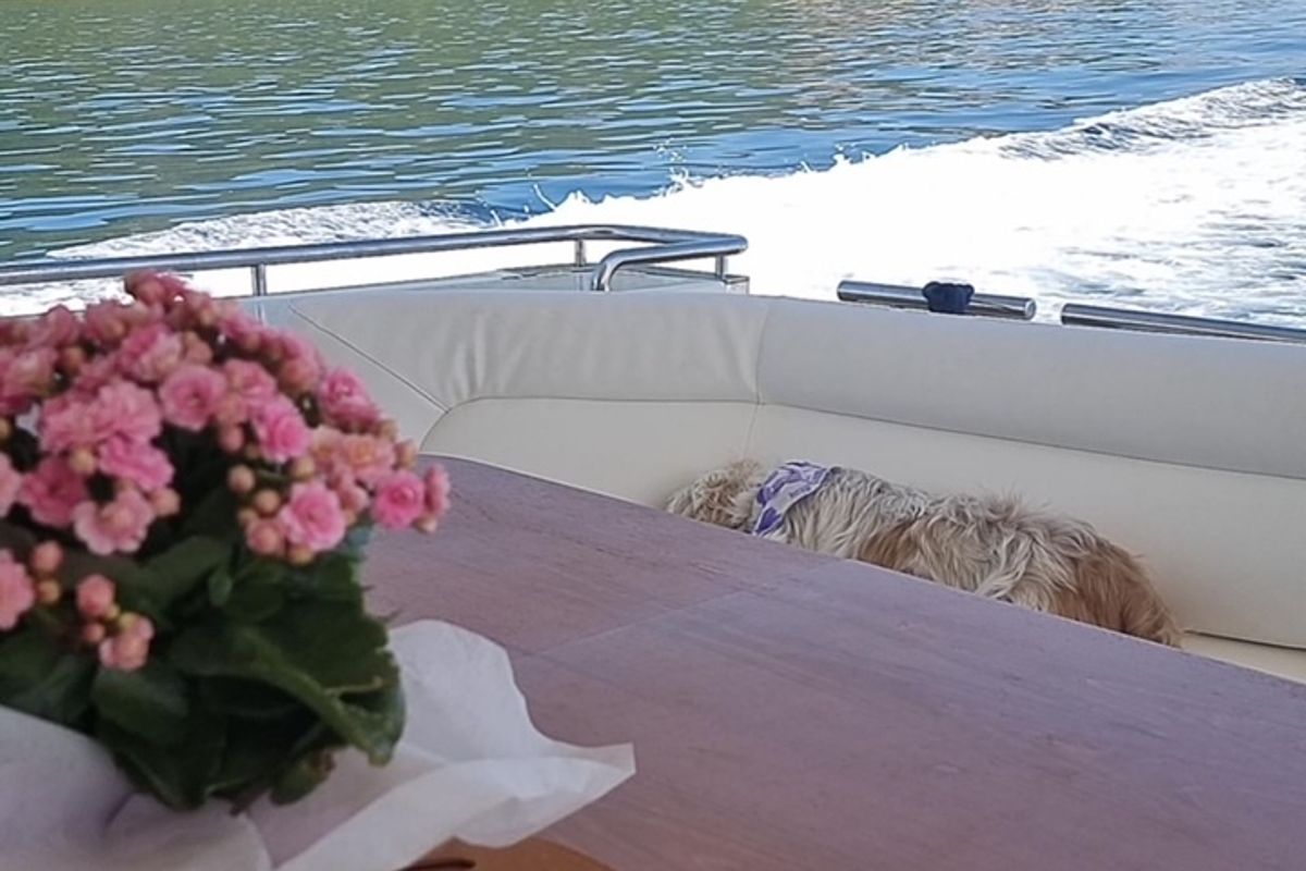 Deck of Kentavros II, a Ferretti 80 yacht at Gouvia, Greece