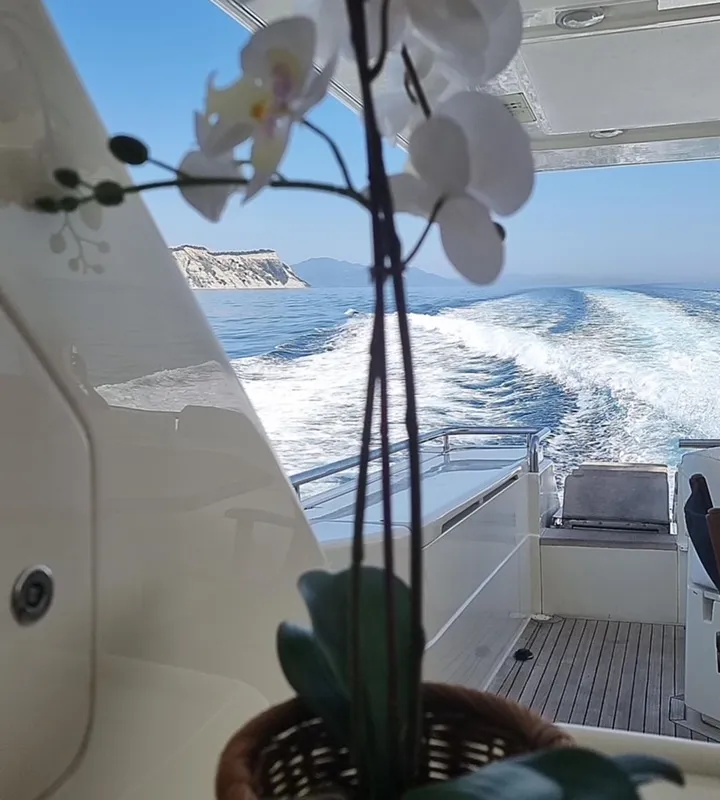 Exterior view of Kentavros II, a Ferretti 80 yacht at Gouvia, Greece