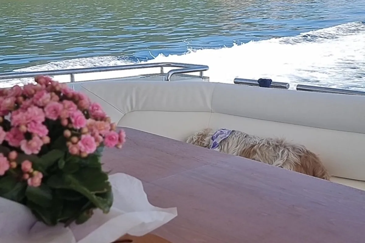 Deck of Kentavros II, a Ferretti 80 yacht at Gouvia, Greece
