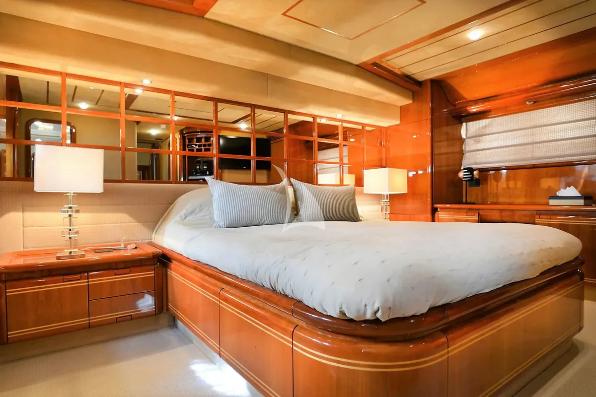 Cabin on Kentavros II, a Ferretti 80 yacht at Gouvia, Greece