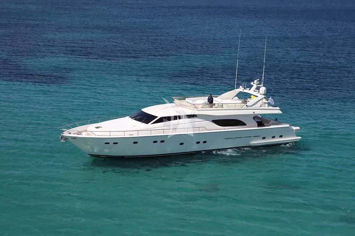 Exterior view of Kentavros II, a Ferretti 80 yacht at Gouvia, Greece