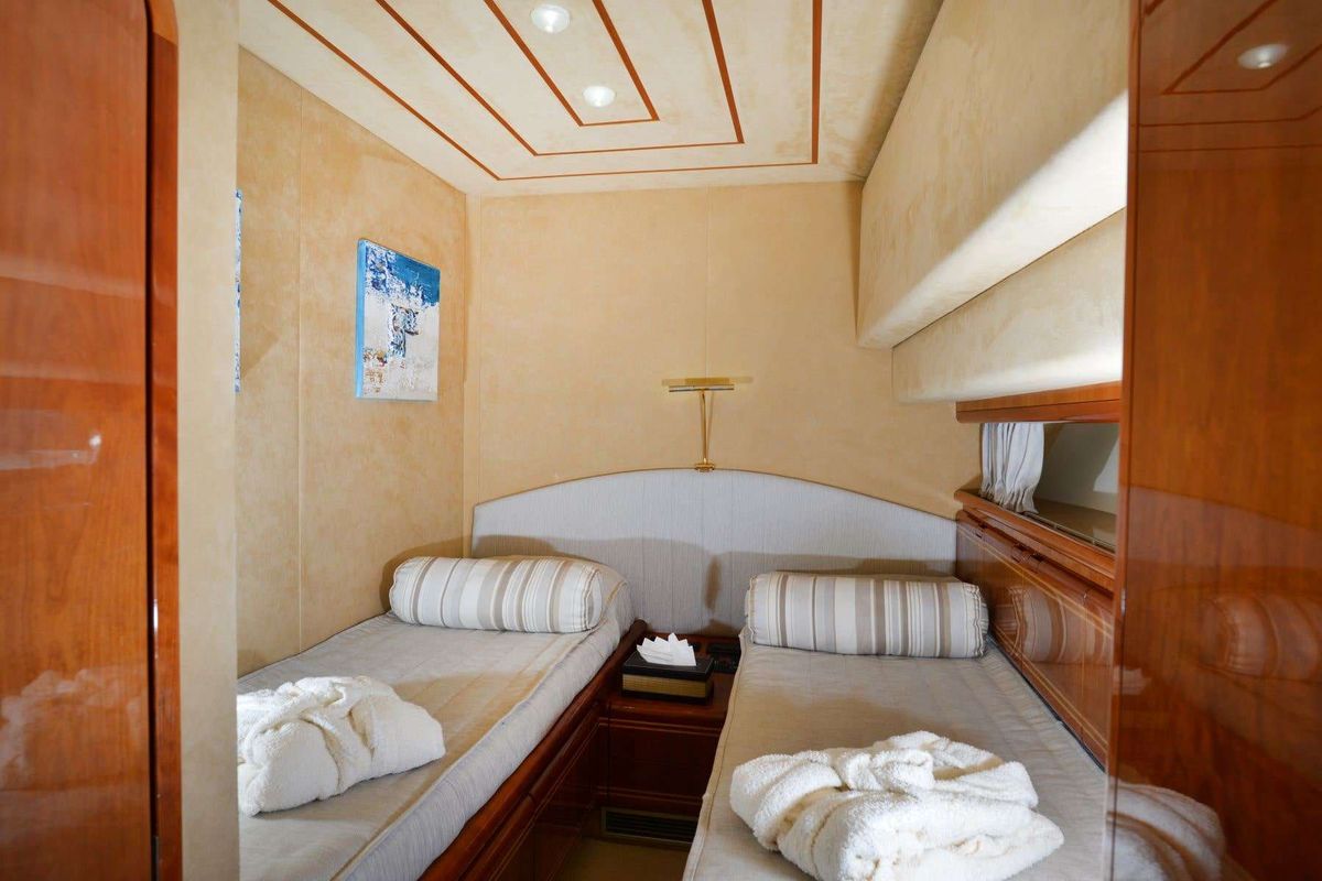 Cabin on Kentavros II, a Ferretti 80 yacht at Gouvia, Greece