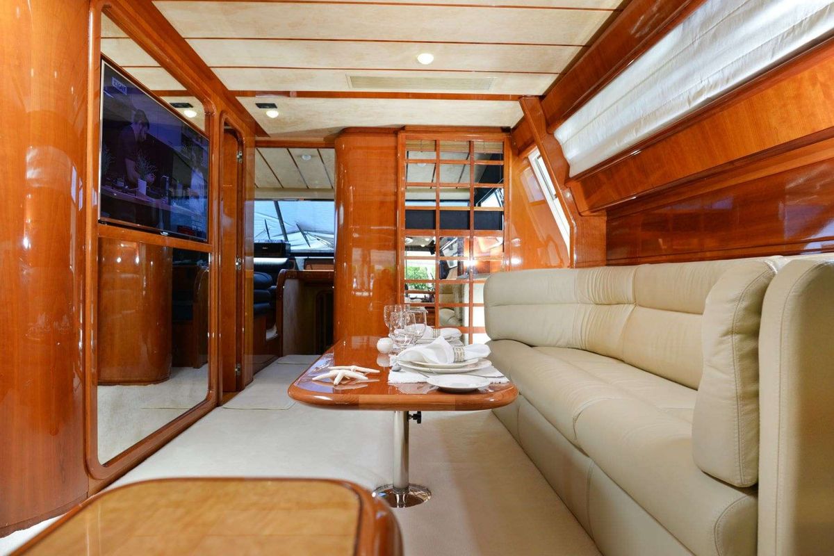 Salon of Kentavros II, a Ferretti 80 yacht at Gouvia, Greece