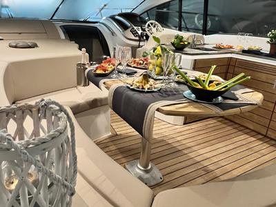 Deck of Piccerè, a Sessa Marine Sessa C48 motorboat at Salerno, Italy