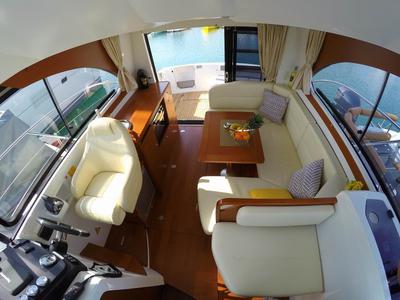 Cockpit of Lumar SeaMotion, a Beneteau Antares 30 Fly motorboat at Split, Croatia