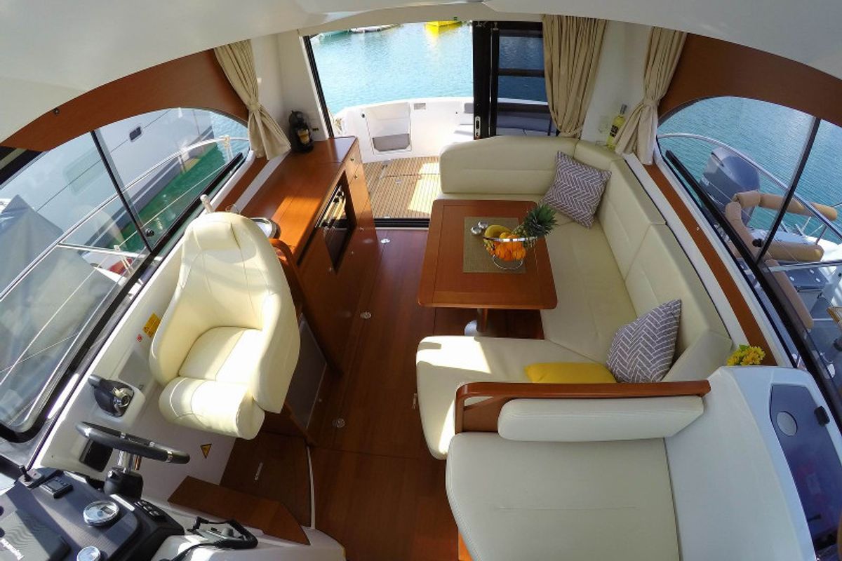 Cockpit of Lumar SeaMotion, a Beneteau Antares 30 Fly motorboat at Split, Croatia