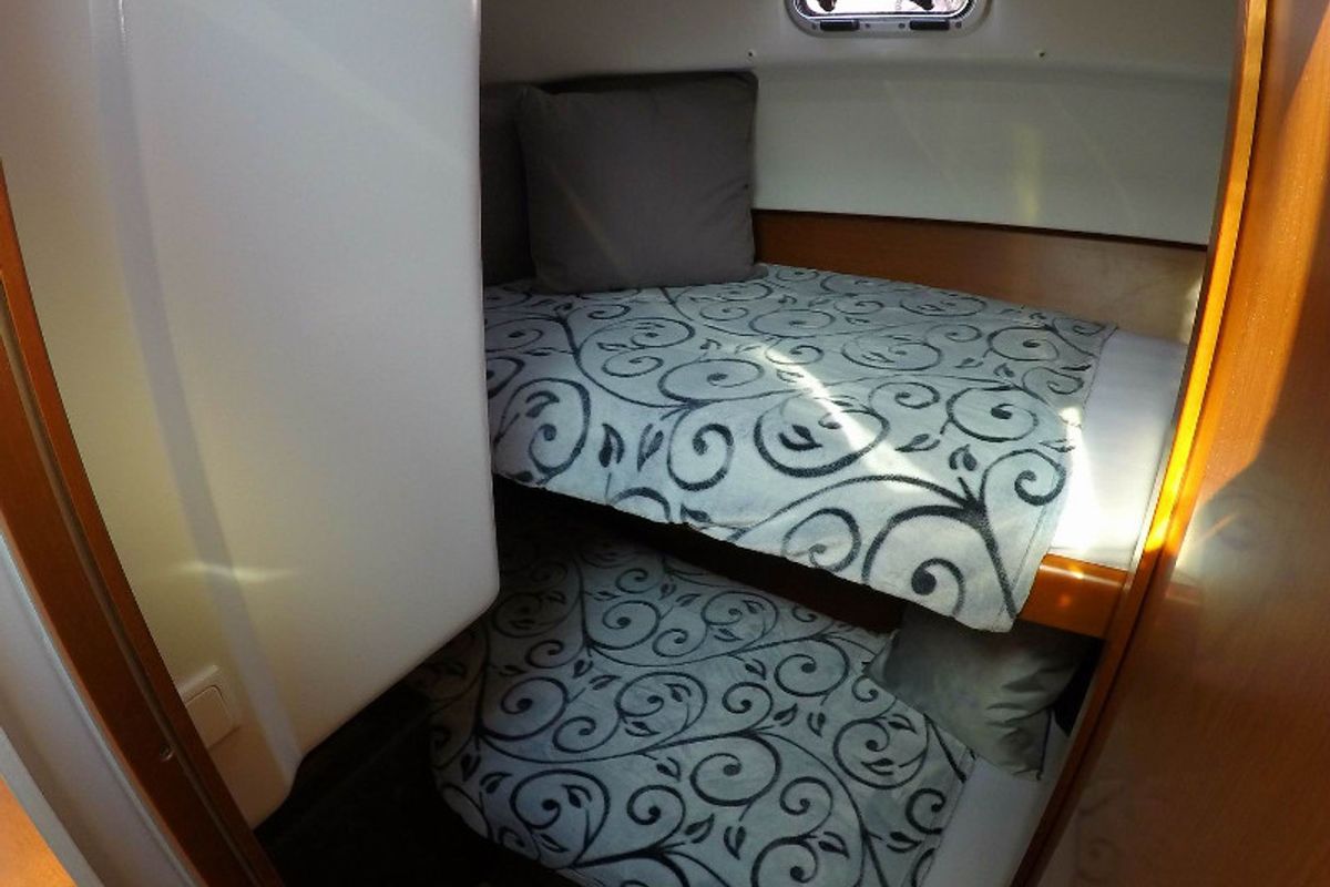 Cabin on Lumar SeaMotion, a Beneteau Antares 30 Fly motorboat at Split, Croatia