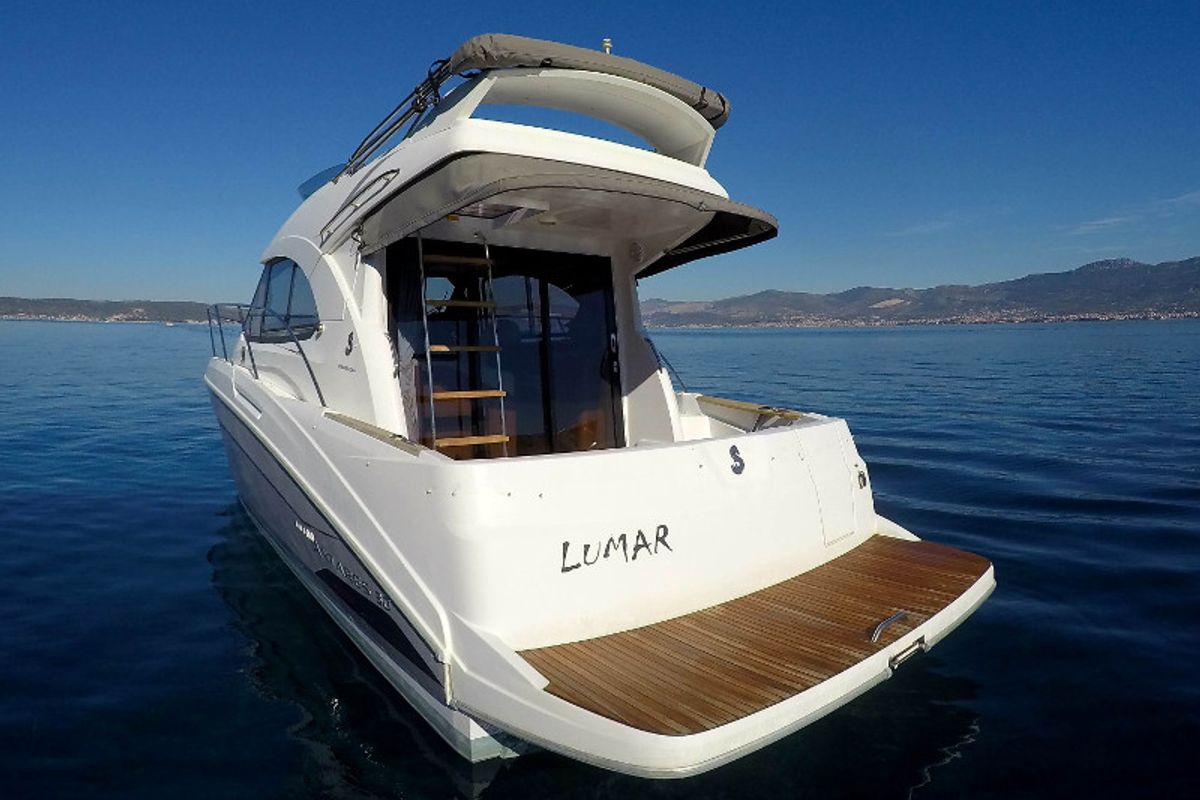 Exterior view of Lumar SeaMotion, a Beneteau Antares 30 Fly motorboat at Split, Croatia
