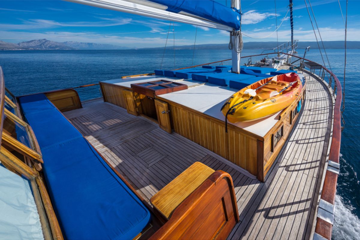 Deck of Atalanta, a Gulet Gulet gulet at Stobreč, Croatia