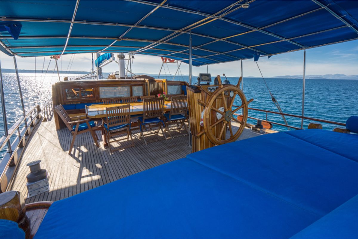 Cockpit of Atalanta, a Gulet Gulet gulet at Stobreč, Croatia