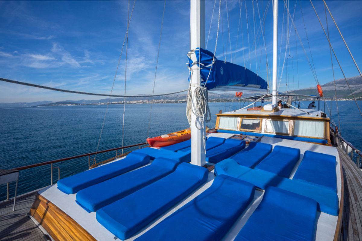 Deck of Atalanta, a Gulet Gulet gulet at Stobreč, Croatia