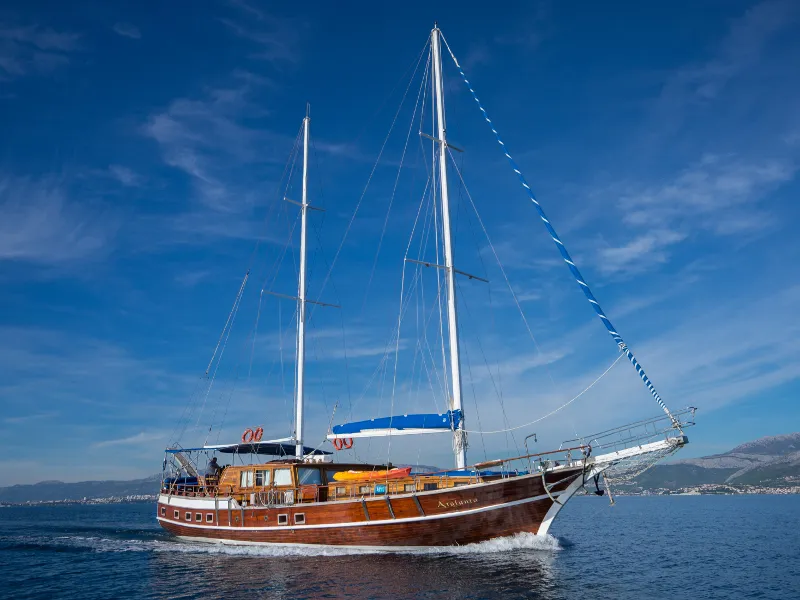 Exterior view of Atalanta, a Gulet Gulet gulet at Stobreč, Croatia