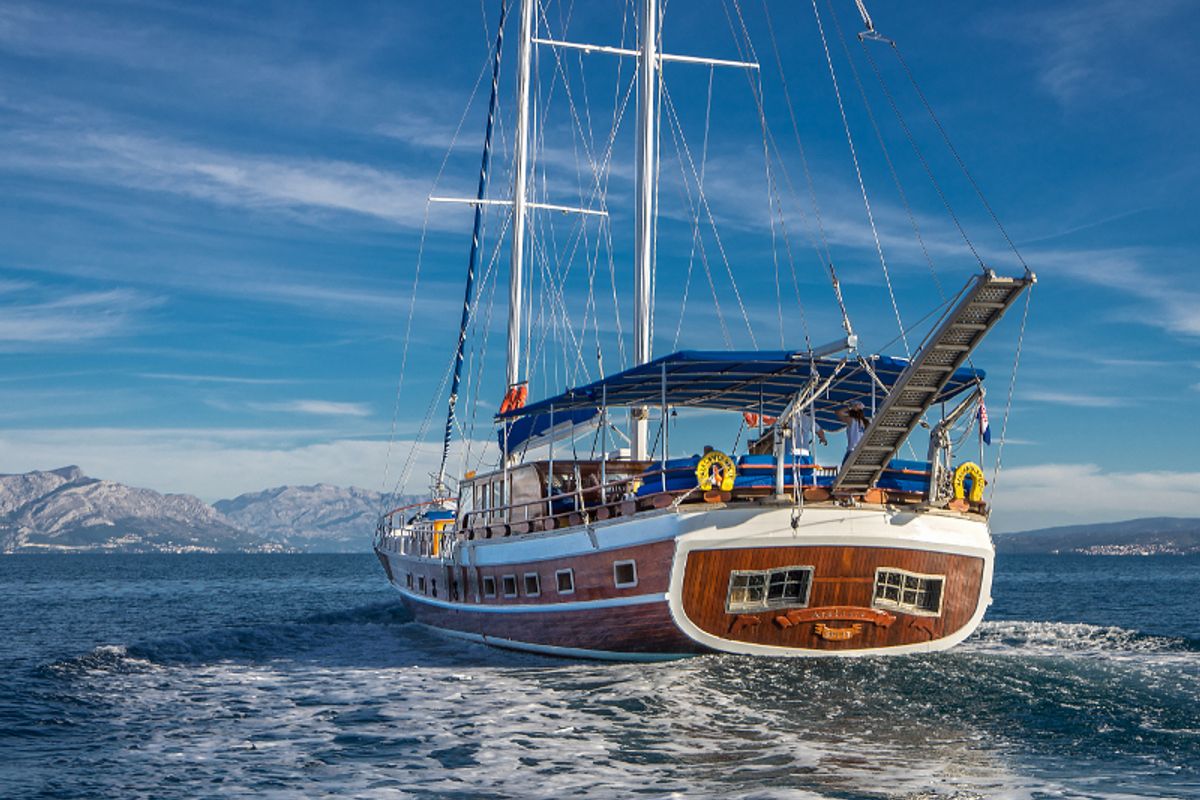 Exterior view of Atalanta, a Gulet Gulet gulet at Stobreč, Croatia