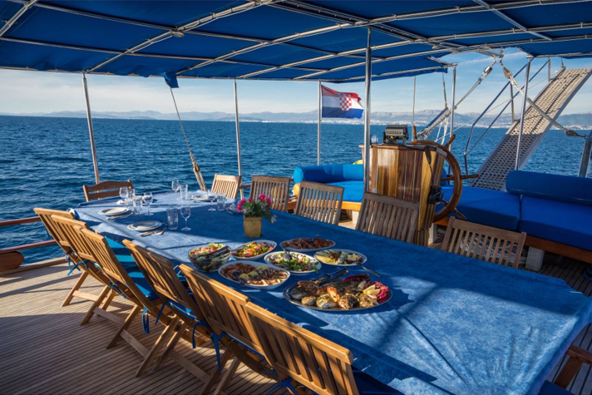 Deck of Atalanta, a Gulet Gulet gulet at Stobreč, Croatia