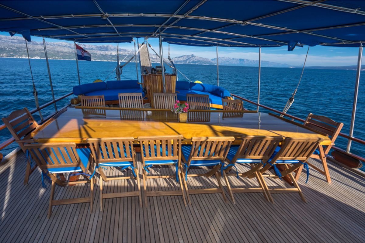 Deck of Atalanta, a Gulet Gulet gulet at Stobreč, Croatia