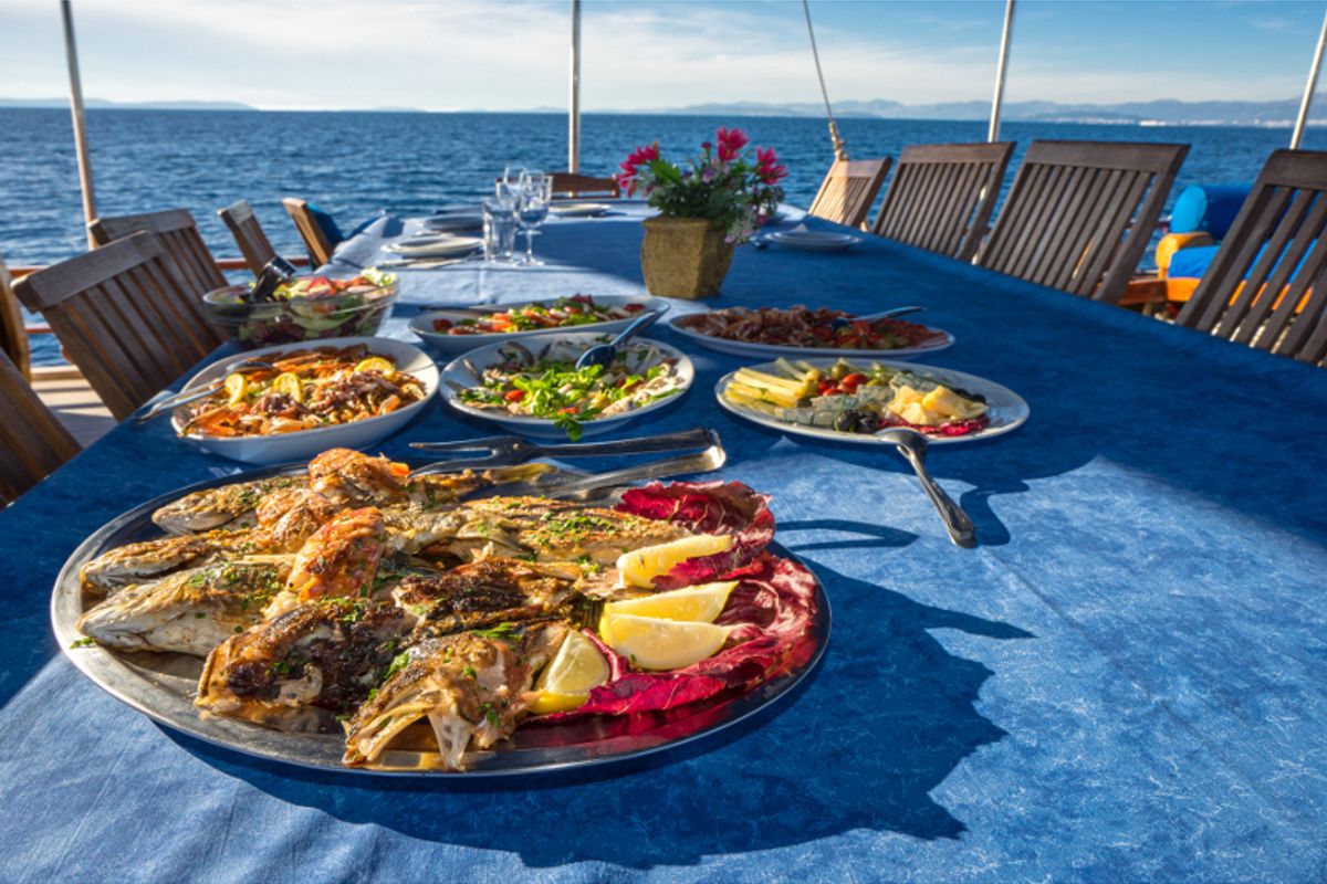 Deck of Atalanta, a Gulet Gulet gulet at Stobreč, Croatia